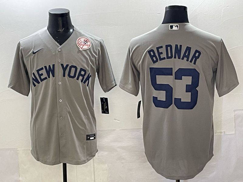 Men New York Yankees #53 Bednar Grey Game Nike MLB 2025 Jersey 08